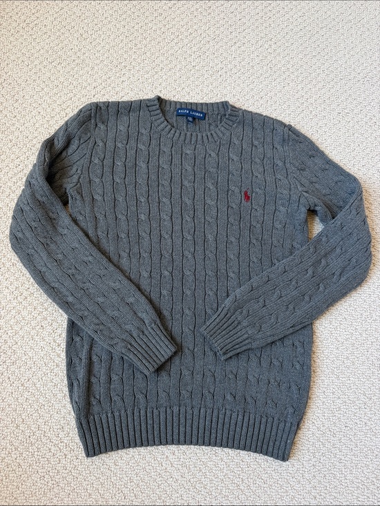 Ralph Lauren Sweaters - Ralph Lauren Gray Cable Knit Crewneck Sweater with Red Polo Patch